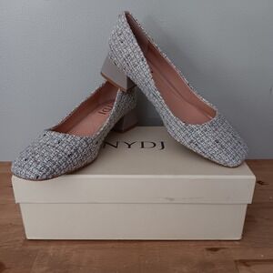 NYDJ Teddieqe Pumps Womens 7.5 Grey Boucle Square Toe Low Block Heel
